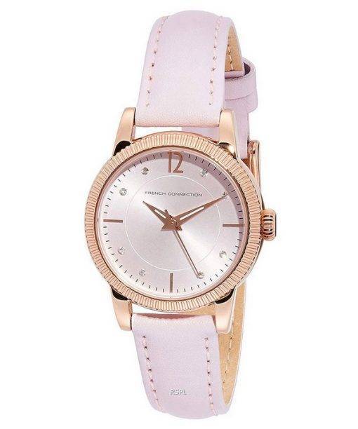 French Connection Crystal Accents Leather Strap Quartz FCS1006P Womens Watch