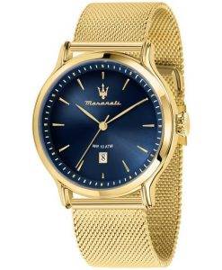 Maserati Epoca Gold Tone Stainless Steel Mesh Blue Dial Quartz R8853118020 100M Men's Watch