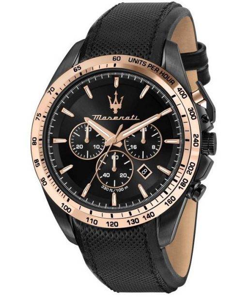 Maserati Traguardo Chronograph Leather Strap Black Dial Quartz R8871612036 100M Men's Watch