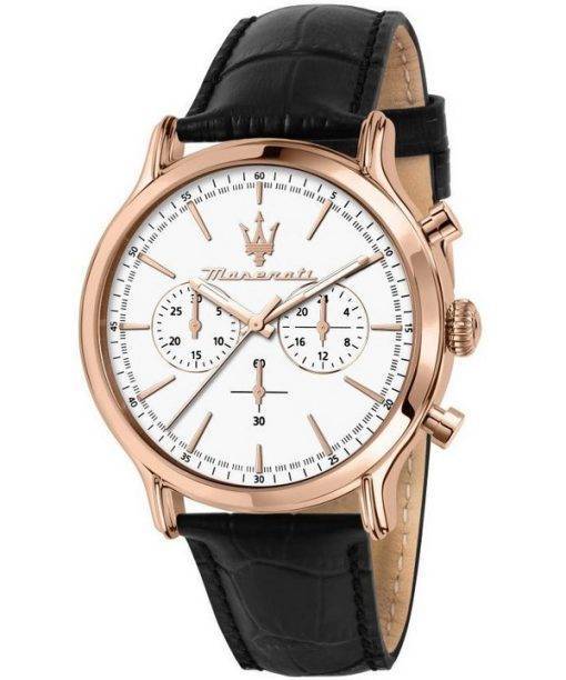 Maserati Epoca Chronograph Leather Strap White Dial Quartz R8871618016 100M Men's Watch