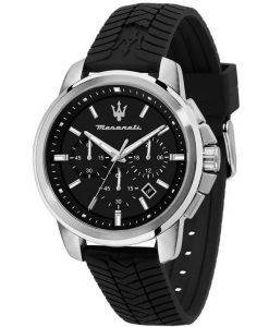 Maserati Successo Chronograph Silicone Strap Black Dial Quartz R8871621014 100M Men's Watch
