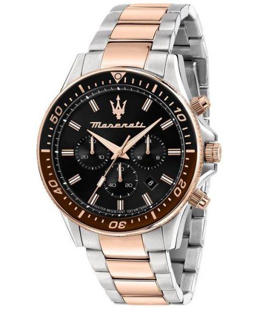 Maserati Sfida Chronograph Two Tone Stainless Steel Black Dial Quartz R8873640009 100M Men's Watch