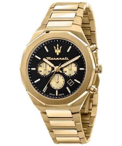 Maserati Stile Chronograph Gold Tone Stainless Steel Black Dial Quartz R8873642001 100M Men's Watch