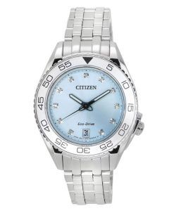 Citizen Carson Eco-Drive Carson Diamond Accents Stainless Steel Light Blue Dial FE6161-54L 100M Women's Watch