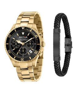 Sector 230 Gold Metallic Multifunction Black Dial Quartz R3273661028 100M Mens Watch With Gift Set