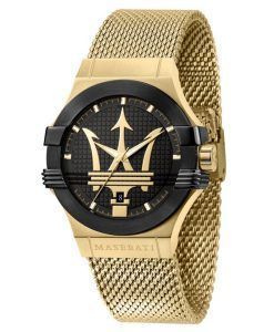 Maserati Potenza Gold Tone Stainless Steel Black Dial Quartz R8853108006 100M Mens Watch