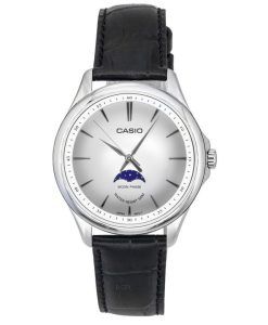 Casio Standard Analog Moon Phase Leather Strap Silver Dial Quartz MTP-M100L-7A Men's Watch