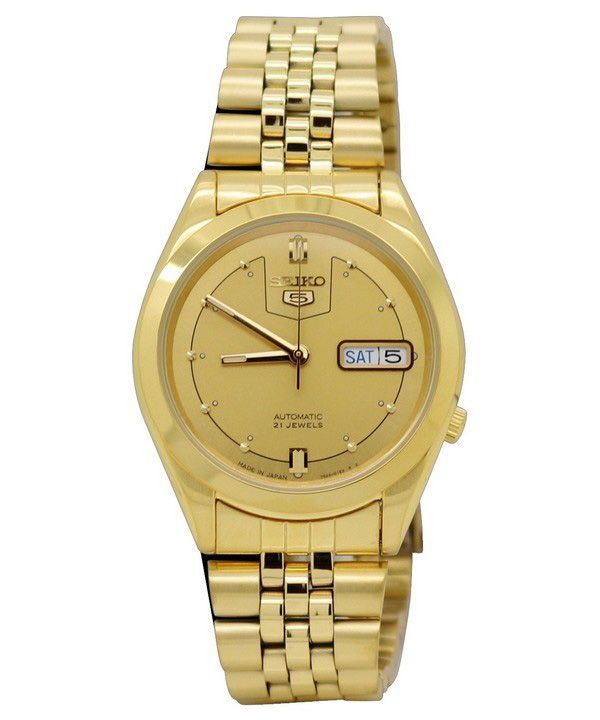 Seiko 5 Gold Tone Jubilee Bracelet Gold Dial 21 Jewels Automatic ...