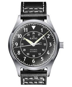 Ratio Skysurfer Pilot Black Textured Dial Leather Automatic RTS310 200M Mens Watch