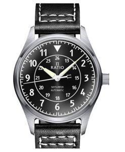 Ratio Skysurfer Pilot Black Sunray Dial Leather Automatic RTS314 200M Mens Watch