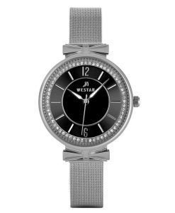 Westar Zing Crystal Accents Stainless Steel Mesh Bracelet Black Dial Quartz 00130STN103 Women's Watch