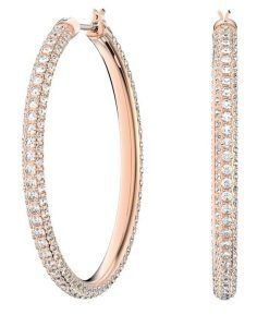 Swarovski Stone Hoop Rose Gold Tone Plated Earrings With White Crystal 5383938 For Women