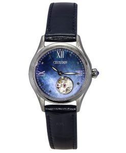 Citizen Luna Leather Strap Blue Mother of Pearl Open Heart Dial Automatic PR1041-18N Womens Watch