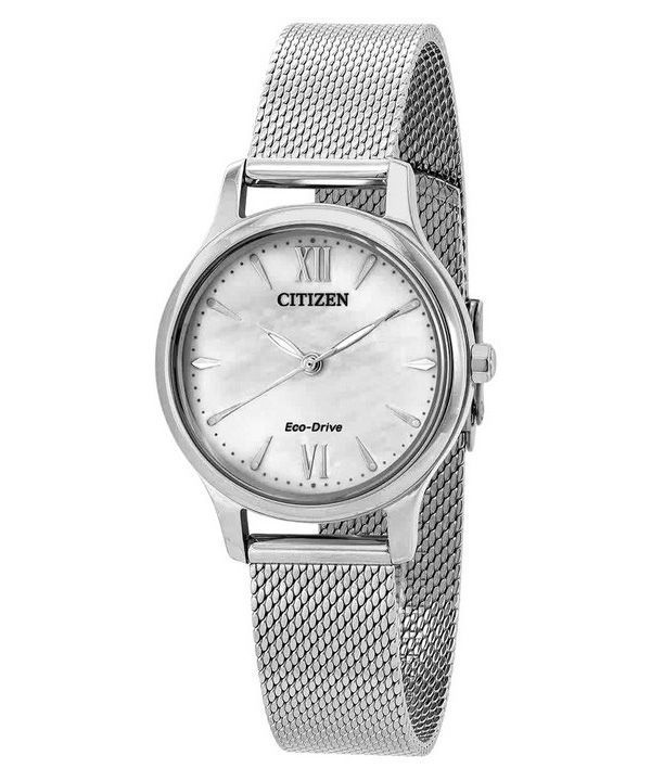 Citizen Eco-Drive Stainless Steel Mesh White Dial EM0899-81A Women's Watch