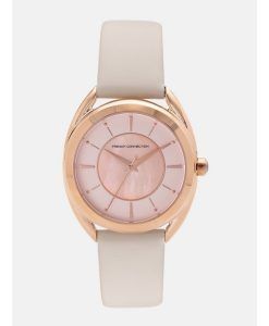 FCUK French Connection Leather Strap Rose Gold Dial Quartz FCS1000C Women's Watch