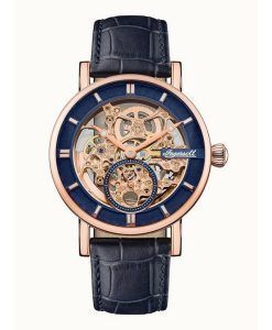 Ingersoll The Herald Leather Strap Blue Skeleton Dial Automatic I00407B Mens Watch