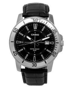 Casio Standard Analog Black Leather Strap Black Dial Quartz MTP-VD01L-1C Mens Watch