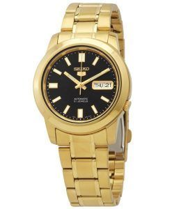 Seiko 5 Gold Tone Stainless Steel Black Dial 21 Jewels Automatic SNKK22K1 Mens Watch