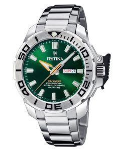 Festina Diver Stainless Steel Green Dial Quartz F20665-2 200M Mens Watch With Extra Strap