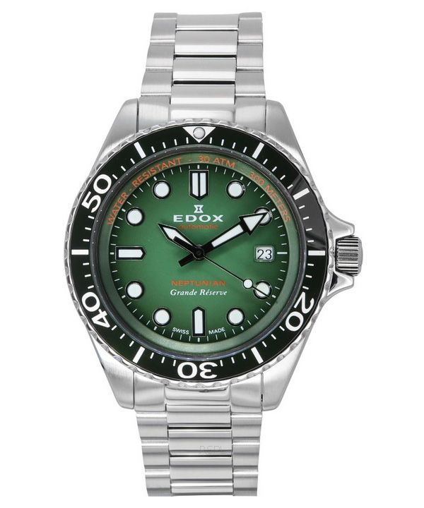 Edox Neptunian Grande Reserve Date Green Dial Automatic Diver's 80801 3VM VDN 300M Men's Watch