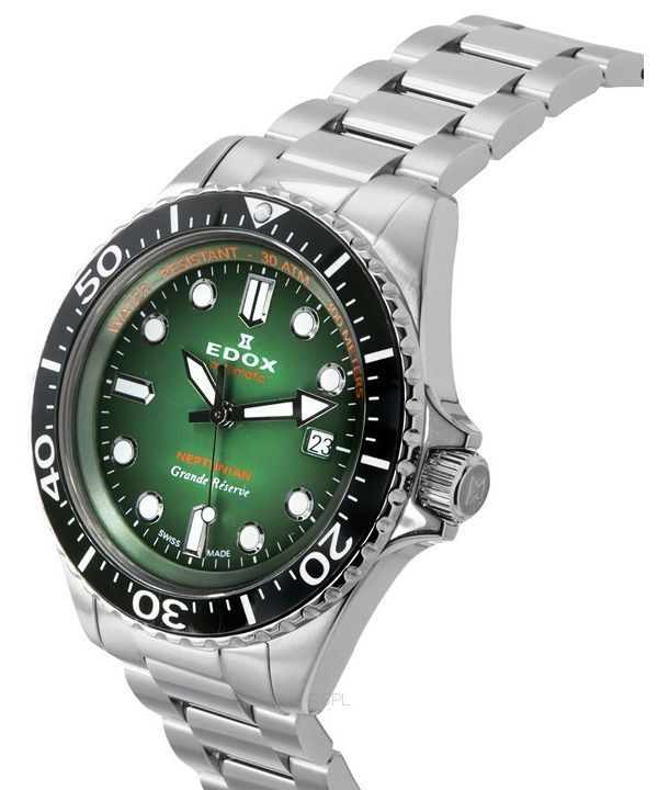 Edox Neptunian Grande Reserve Date Green Dial Automatic Diver’s 80801 3VM VDN 300M Men’s Watch 3