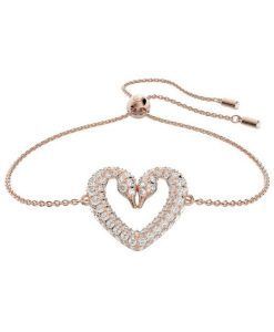 Swarovski Una Rose Gold Tone Swan Neck Heart Bracelet With Clear Crystal 5628658 For Women