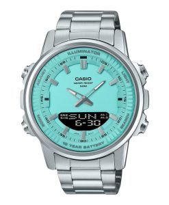 Casio Analog Digital Combination Stainless Steel Turquoise Dial Quartz AMW-880D-2A2V Mens Watch