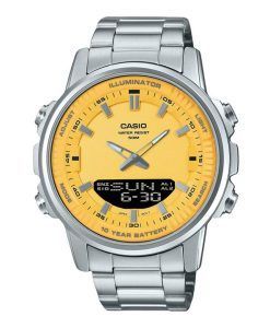Casio Analog Digital Combination Stainless Steel Yellow Dial Quartz AMW-880D-9AV Mens Watch
