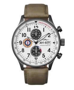 AVI-8 Hawker Hurricane Classic Chronograph Ivory Grayscale White Dial Quartz AV-4011-0B Mens Watch