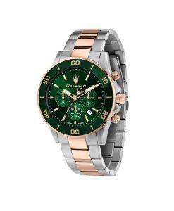 Maserati Competizione Chronograph Two Tone Stainless Steel Green Dial Quartz R8873600004 100M Men's Watch