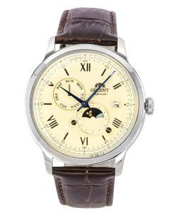 Orient Bambino Version 9 Sun And Moon Phase Leather Strap Champagne Dial Automatic RA-AK0803Y10B Men's Watch