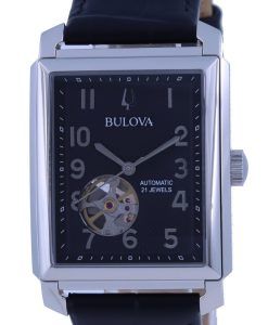 Bulova Sutton Open Heart Black Dial Leather Strap Automatic 96A269 Men's Watch
