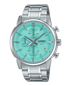 Casio Standard Analog Chronograph Stainless Steel Turquoise Dial Quartz MTP-E510D-2AV Men's Watch