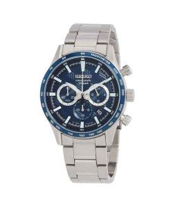 Seiko Sports Chronograph Stainless Steel Blue Dial Quartz SSB445P1 100M Men's Watch