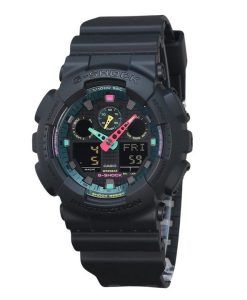 Casio G-Shock Analog Digital Multi Fluorescent Accents Series Resin Strap Black Dial Quartz GA-100MF-1A 200M Men's Watch