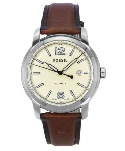 Fossil Heritage Brown LiteHide Leather Strap Cream Dial Automatic ME3221 Unisex Watch